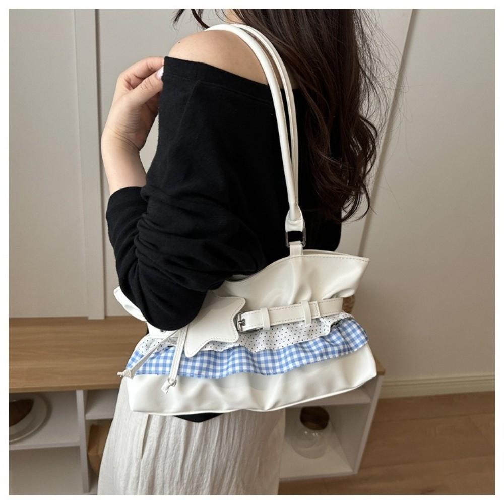 Ruffles Women Tote Bag Polka Dot Underarm Shoulder Bag Sweet Balletcore Handbag Ladies