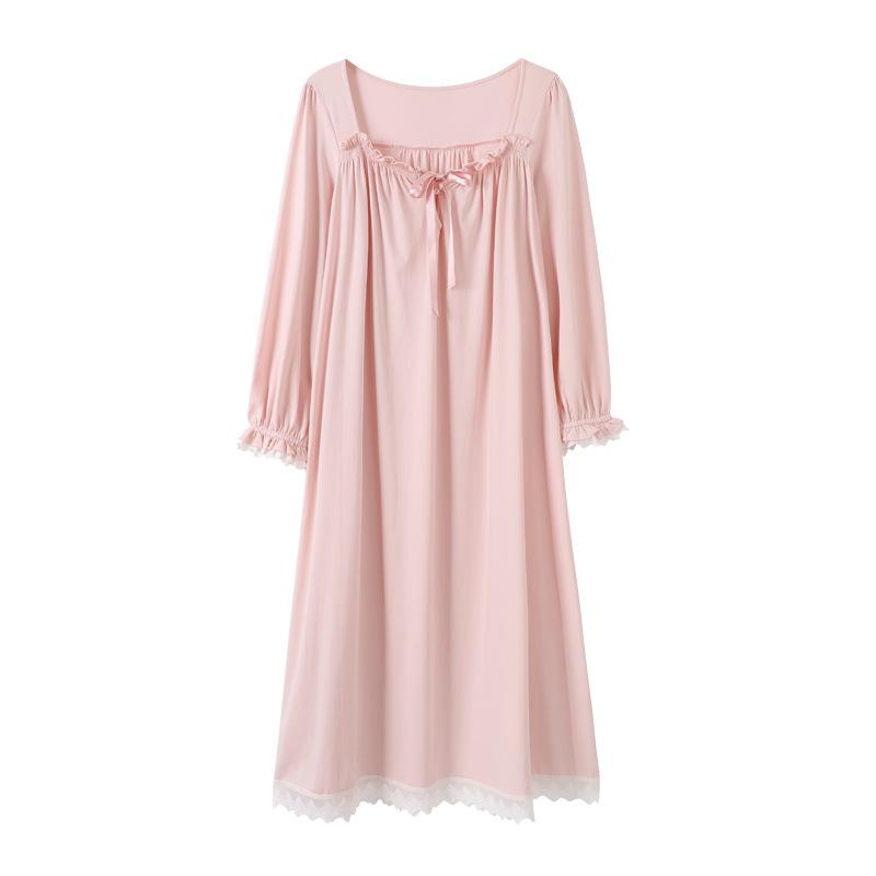 Ночная сорочка женская весенне-осенняя из чистого хлопка с длинным рукавом в придворном стиле длиной до колена, одежда для дома, осенняя хлопковая одежда для дома в стиле принцессы