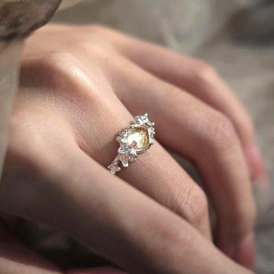 Дизайнерские модные кольца-цветы из цитрина для женщин, легкая роскошь, высокое качество, серебряное кольцо, для вечеринки, свадьбы, тонкое