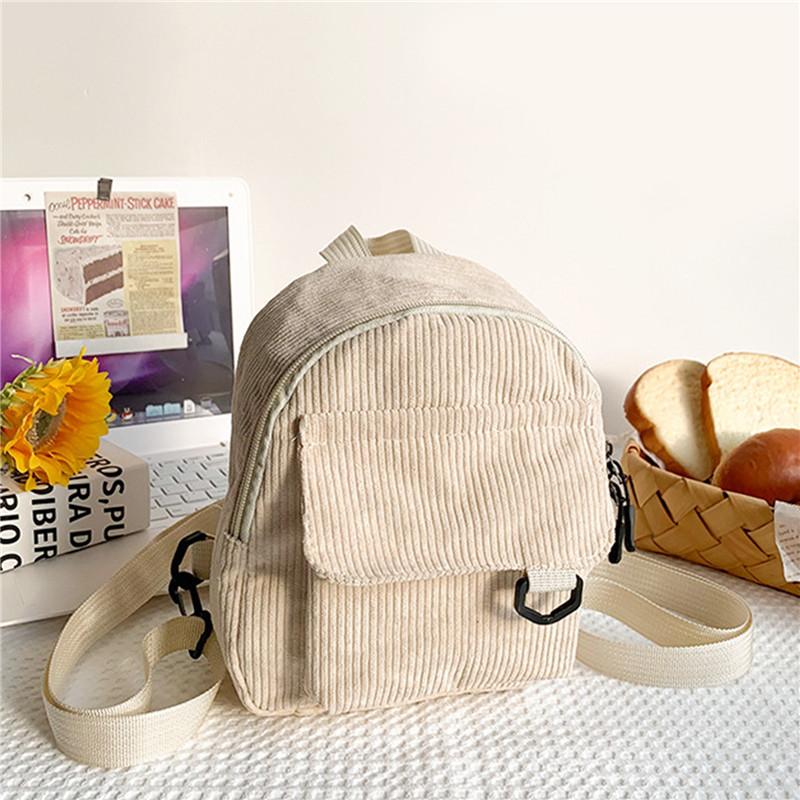 Women Fashion Travel Small Daypacks Lightweight Simple Corduroy Double Shoulder Bag School Backpacks