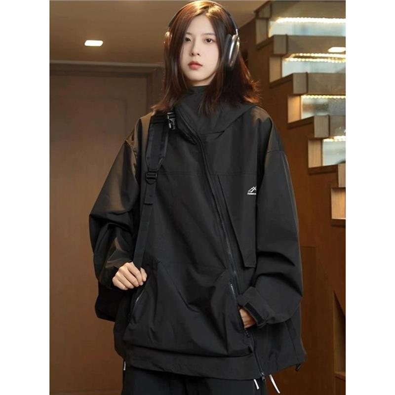 Винтажный американский ветрозащитный анорак унисекс: С капюшоном, Непромокаемый, Косая молния для осени/зимы