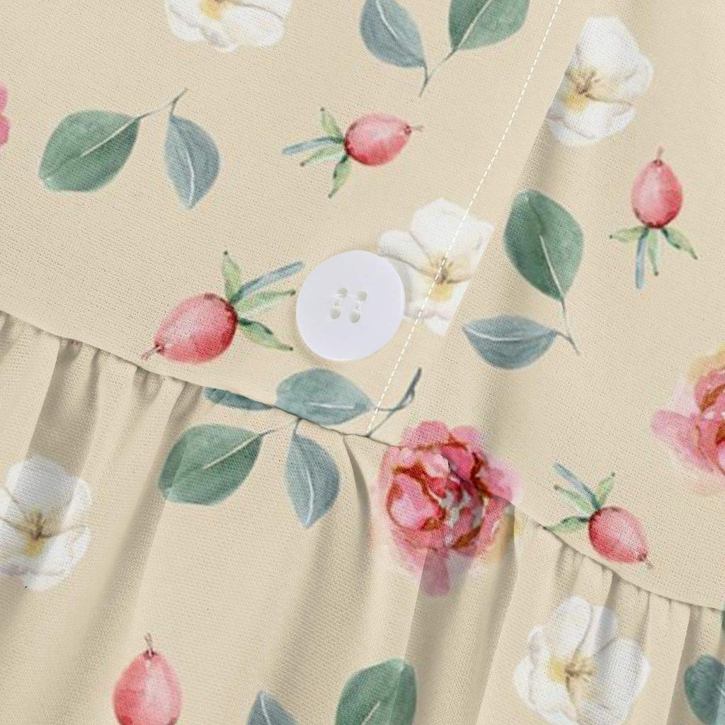 Women's Fashion Vintage Floral Print Lapel Button Three Quarter Sleeves Strappy Dress