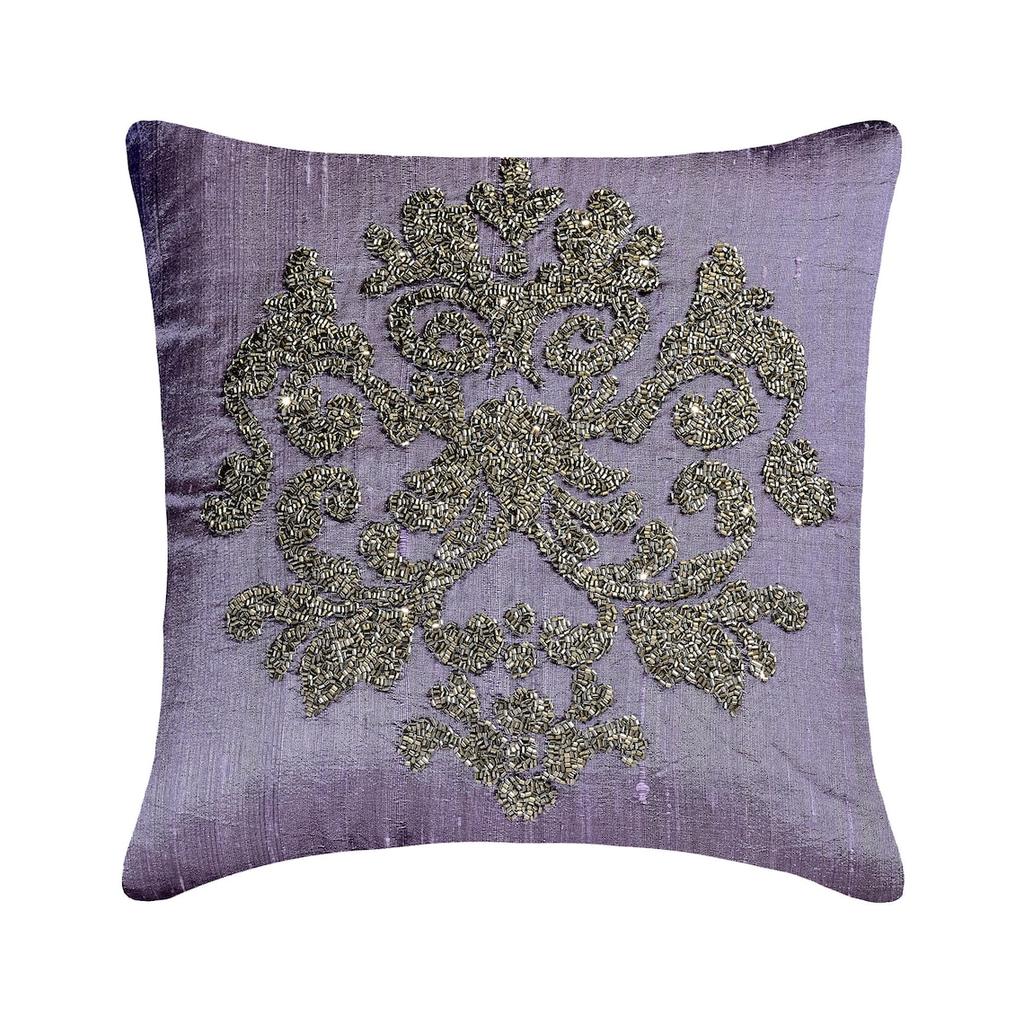 The HomeCentric Custom Purple Pillow Cases Silk Beaded & Damask Throw Pillows Cover For Sofa Abstract Contemporary Style Easter - Damask Silk Purple