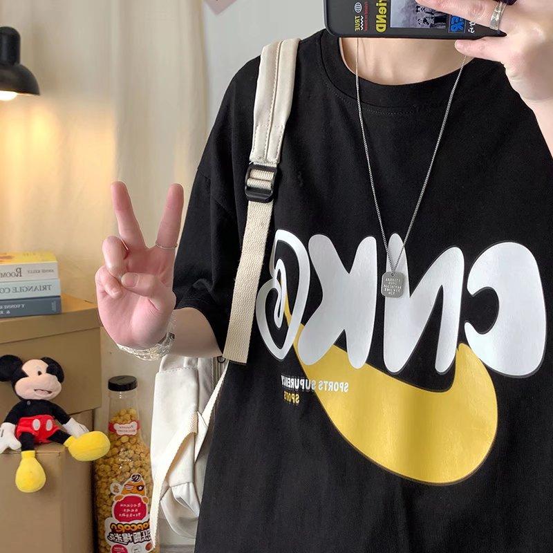 Футболка с короткими рукавами для мужчин 2024 года, модная, с рукавом пять дюймов, универсальная, повседневная, свободная, студенческая, с короткими рукавами, повседневная, модная, с принтом