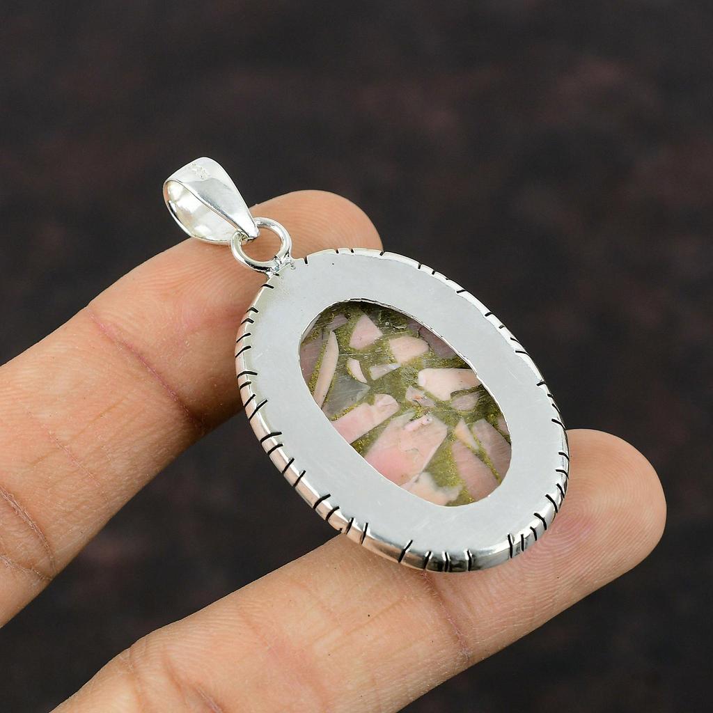 Кулон из медного розового опала, элегантный кулон ручной работы, подвеска из стерлингового серебра 925 пробы, ювелирные изделия из драгоценных камней, подарок на годовщину для матери, ювелирные изделия из розового опала