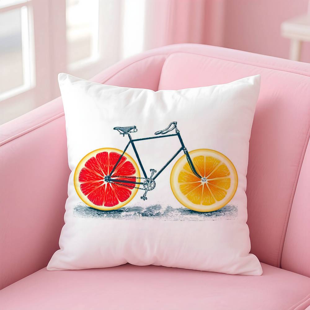 Fruit Orange Lemon Bicycle Pillow Case Anti-dustmite Pillow Invisible Zipper Silky Short Plush Sofa Cushion Cover