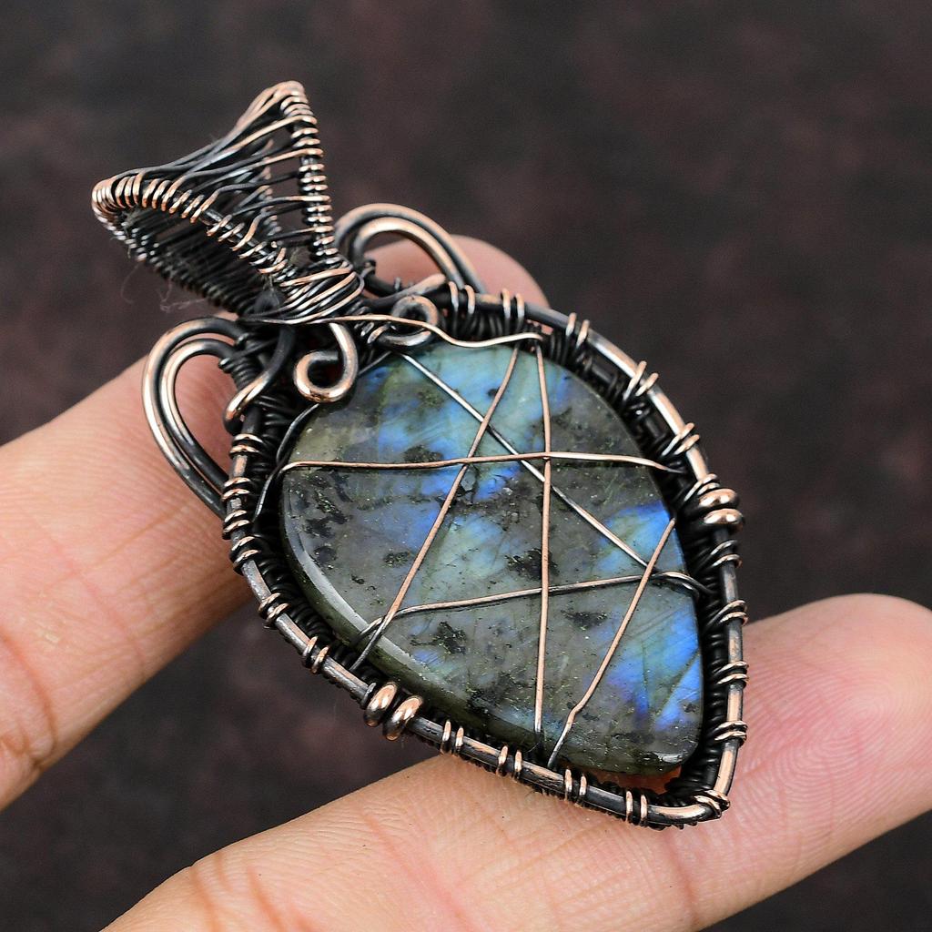 Labradorite Pendant Copper Wire Wrapped Pendant Gemstone Pendant Copper Jewelry Handmade Brand New Pendant Labradorite Jewelry Gift For Her