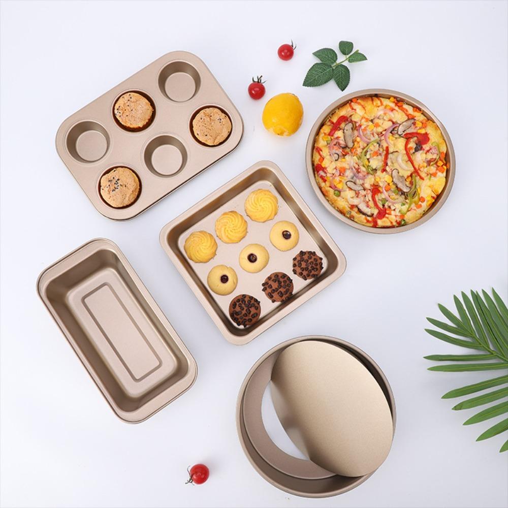 5PCS Heat-resistant Complete Baking Tray Kit Carbon Steel Cake Mold Baking Pan Set Muffin