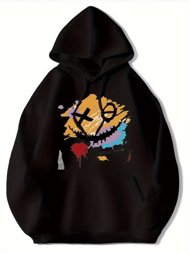 Men's Hoodie - Black pullover sweatshirt with hood, all season streetwear, hip hop fashion for teens and adults