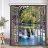Waterfall Landscape Shower Curtain Forest Lake Window Outside Nature Scenery Modern Home Bathroom Decor Bath Curtains With Hooks
