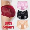 3 Pcs Women's Lace Spliced Underwear Feminine Mid-waist Hollow Mesh See-through Briefs