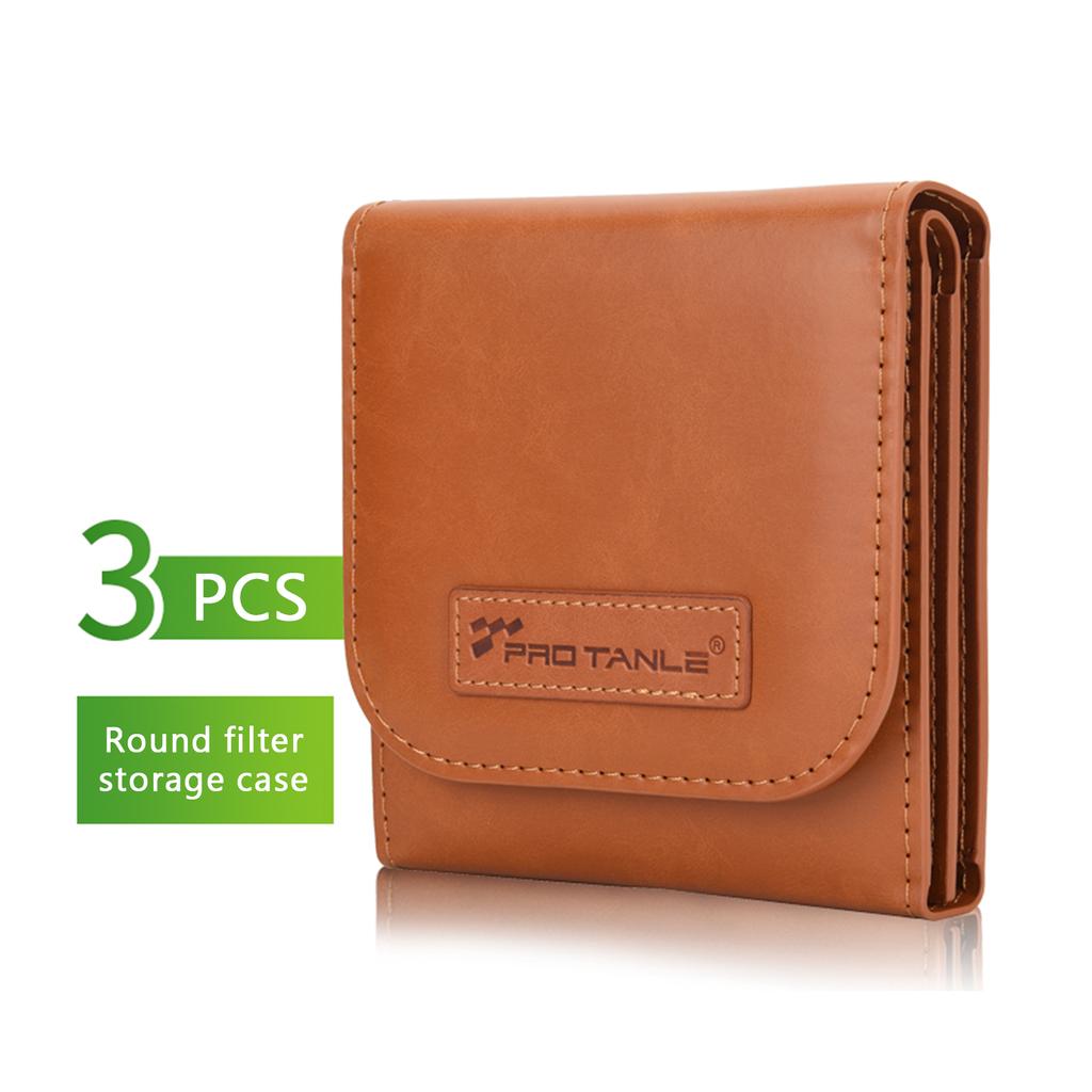 PRO TANLE Filter Hard Storage Case PU Leather Protective Bag Dust-Proof Carrying Punch Holds 3PCS