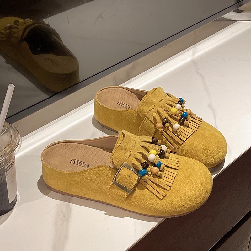 2025 Весна-осень Модные цельные туфли на толстой подошве, увеличивающие рост, на полукаблуке, женские шлепанцы с повязкой в ретро-стиле