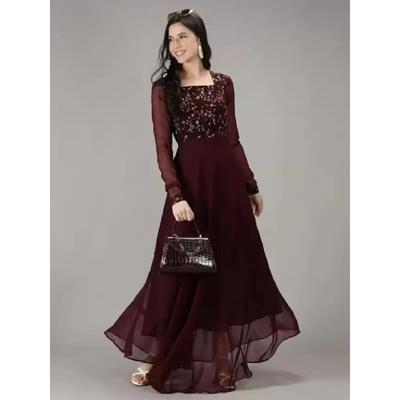 Женский дизайнерский вышитый жоржет курта индийская праздничная одежда Анаркали курти платье VF-1900984a