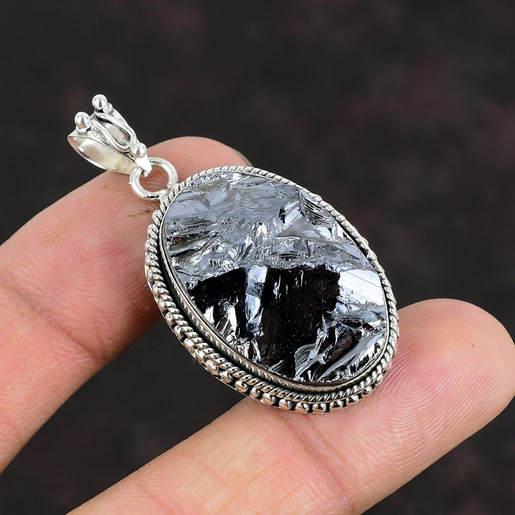 Shungite Rough Pendant Genuine Gemstone Pendant Handmade Jewelry 925 Sterling Silver Pendant Decent Pendant Shungite Jewelry Gifts For Women