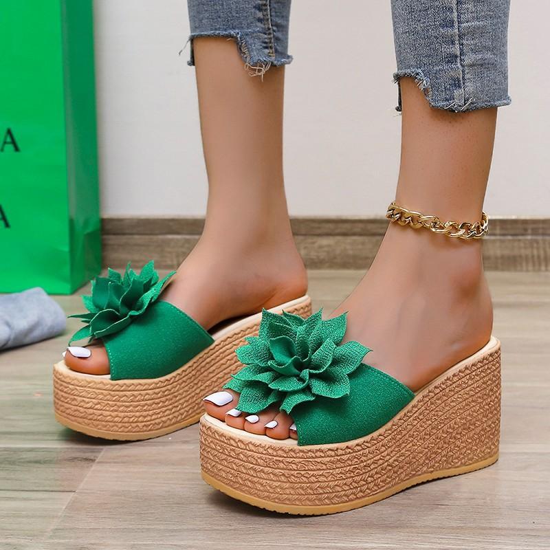 Summer Beach Platform Women Wedge Slippers Appliques Butterfly-knot Female Sandals Clog Shoes Women Slippers