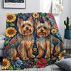 Sunflower flowers and puppies Print Flannel Blanket,High quality Comfortable for All Seasons,Home Decor,Warmth and Comfort,Perfect for Christmas Gifts