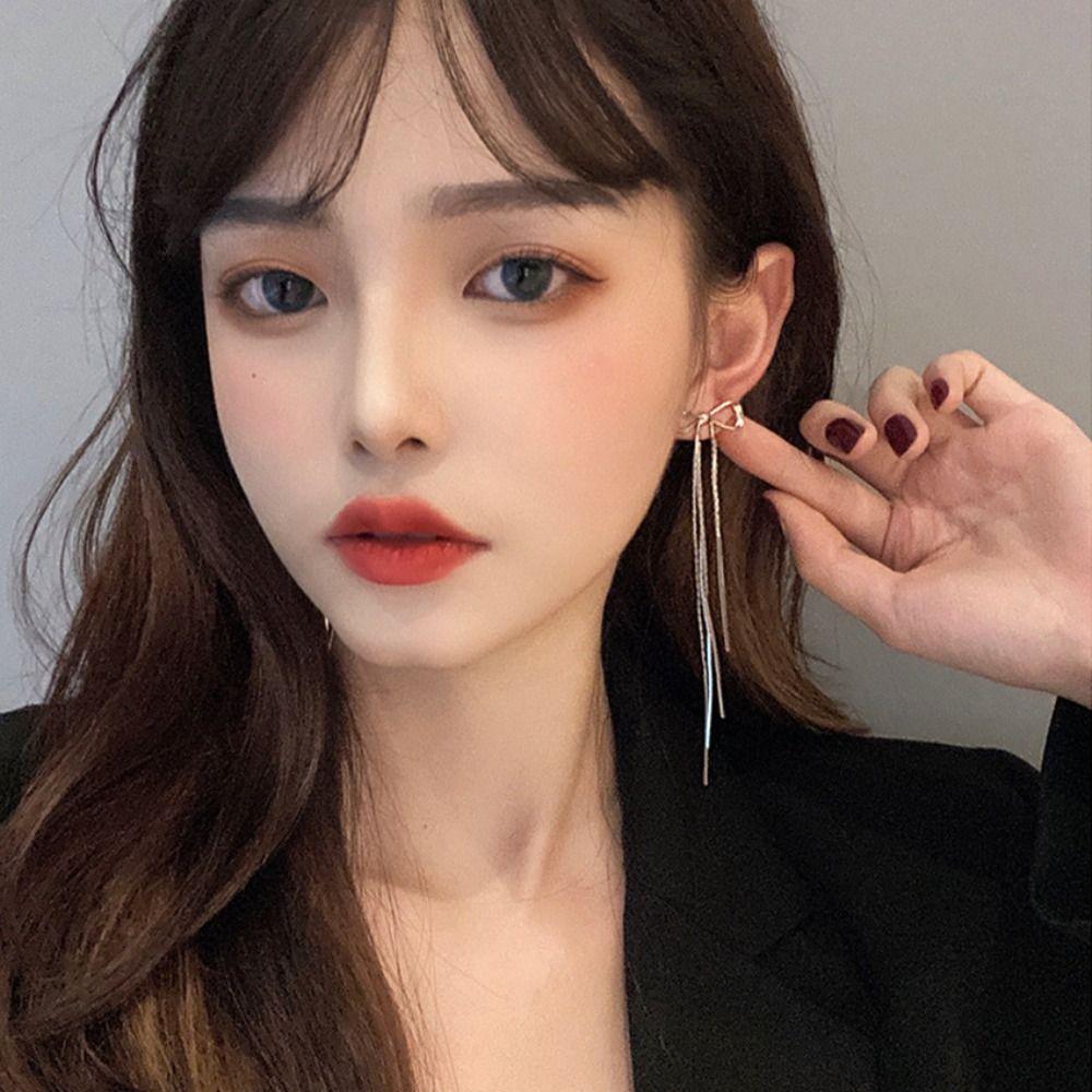 Jewellery Gift Bow Knots Cluster Earrings Tassel Silver Needles Dangle Earrings Hook Earrings Women Girl