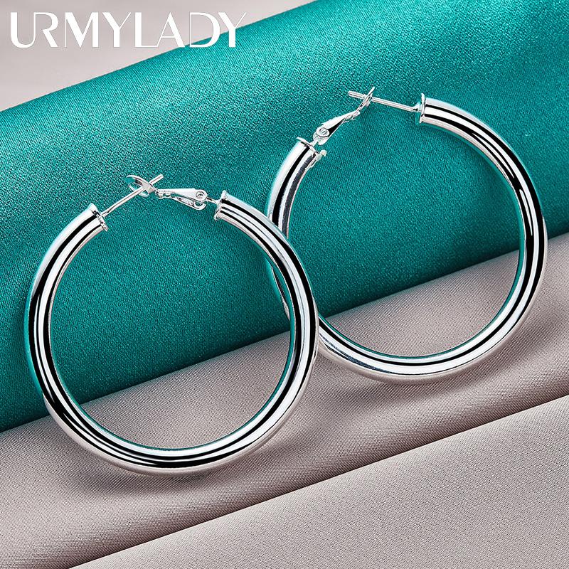 Гладкие круглые серьги из стерлингового серебра 925 пробы диаметром 50 мм, модные ювелирные изделия