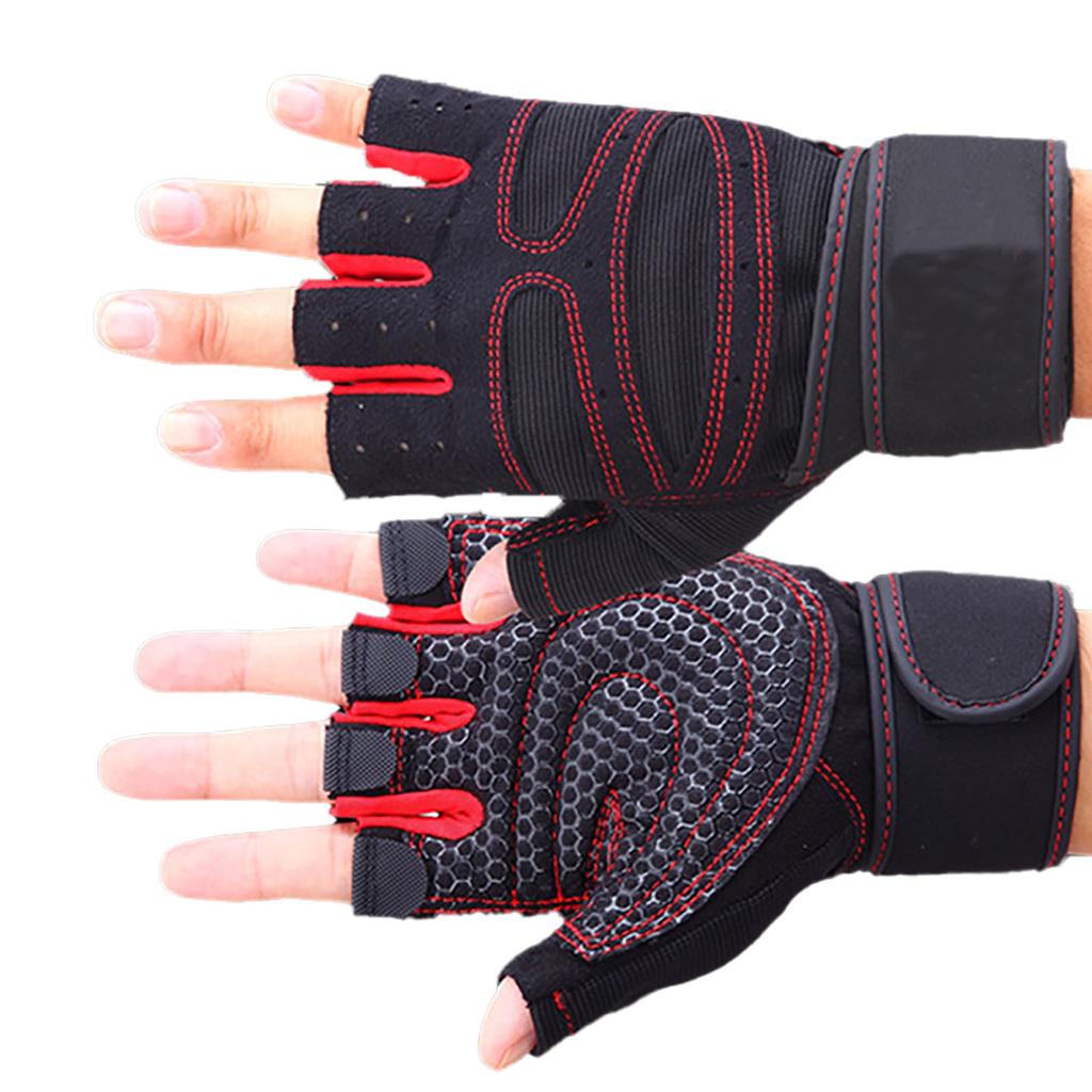 Фитнес-перчатки Предотвращают скольжение Дышащие Без пальцев Мужские Женские Перчатки для тренировок с фиксатором запястья для тяжелой атлетики Тренажерный зал Красные