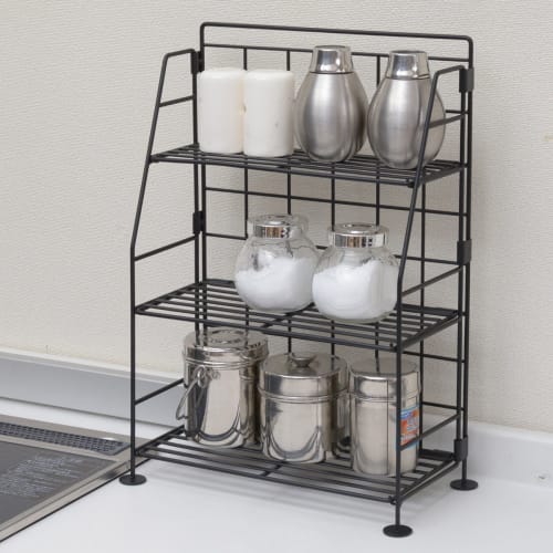 Yamazen SKR-303(BK) Spice Rack (30cm Wide x 15cm Deep), 3 Tiers, Black