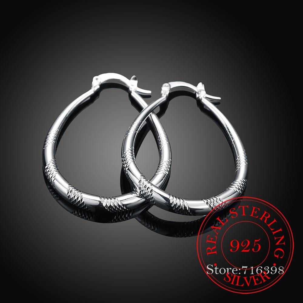 925 Sterling Silver Grain Circle Hoop Earrings for Women Lady Best Gift Fashion Charm Silver Wedding Jewelry