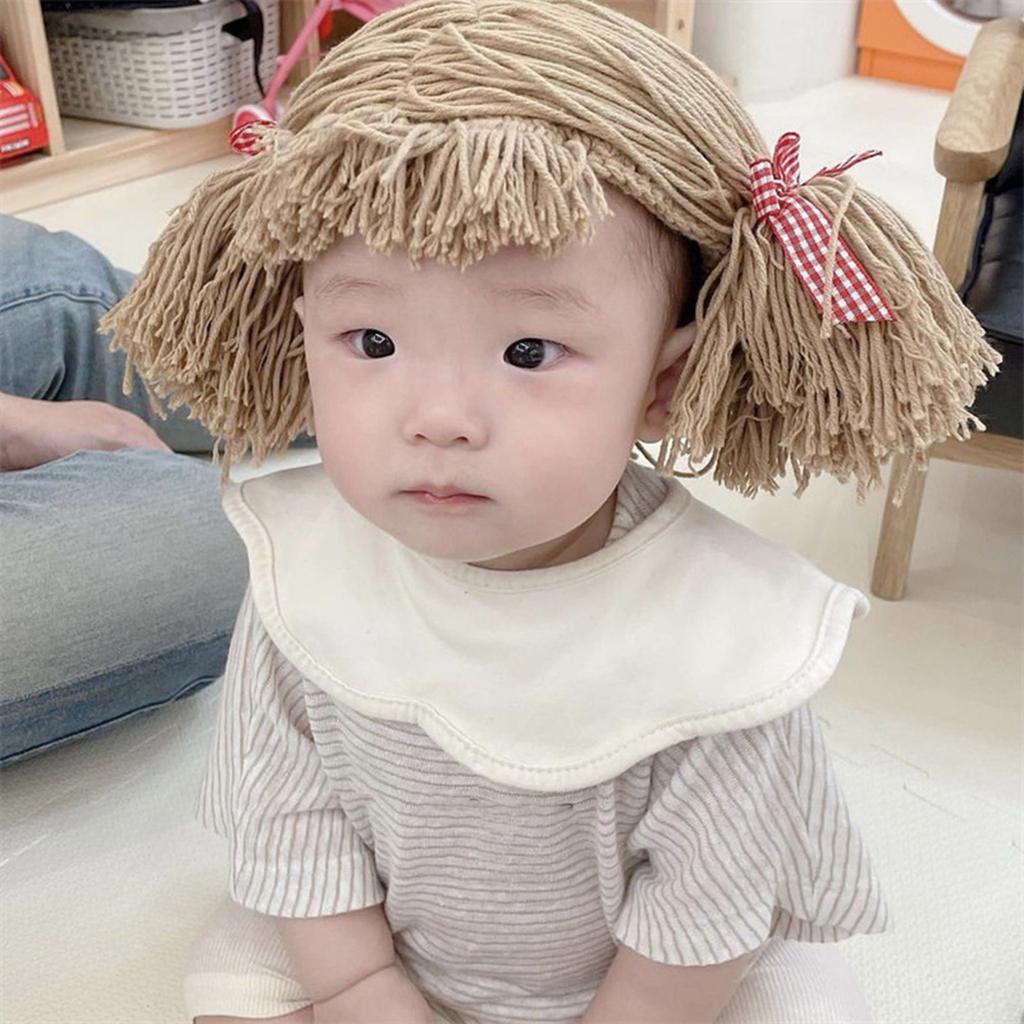 Детская шапка-парик с челкой ручной работы для зимнего тепла и очарования, средняя часть, коса, шапка-бини, головной убор для косплея