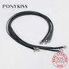PONYKISS Настоящее Стерлинговое Серебро Черная Кожаная Веревка Чокер Ожерелье Для Женщин Классическое Тонкое Минималистичное Бижутерия