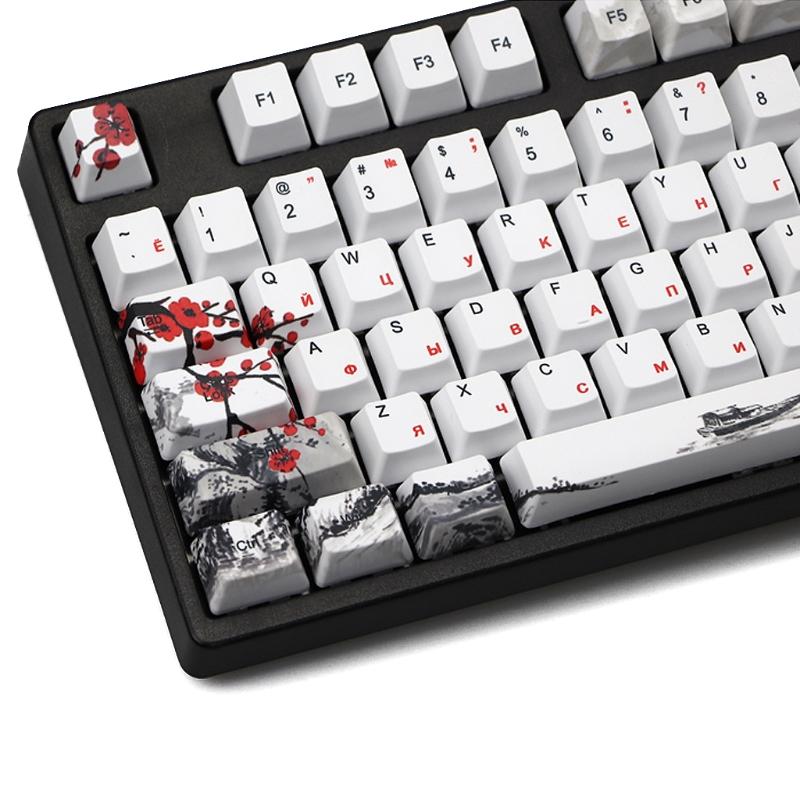 110 клавиш OEM профиль DYE-Sub Ботаническая сливовая ветвь PBT колпачки для клавиш Сублимация с 1.75U 2U Shift 6.25U Пробел