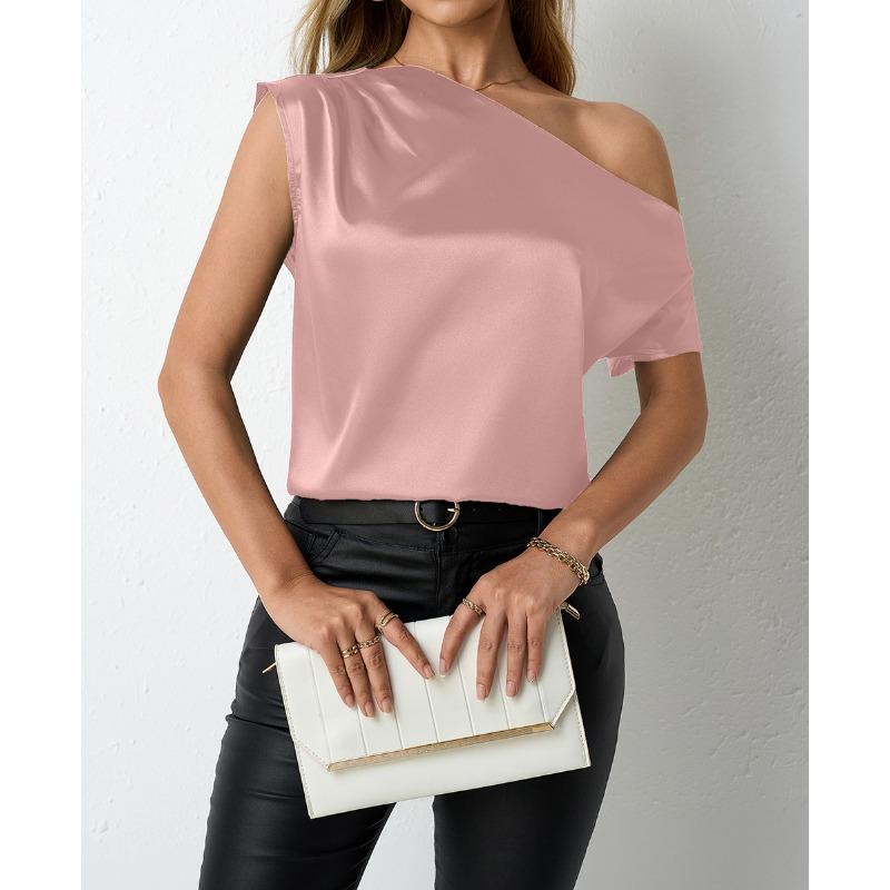 Женская летняя мода, новый нерегулярный косой подол, однолинейный воротник, без рукавов