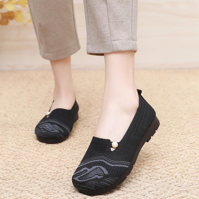 Осенние новые нескользящие дышащие туфли для мам с одной педалью, мягкие подошвы, сетчатые одинарные туфли для пожилых женщин из старой пекинской ткани