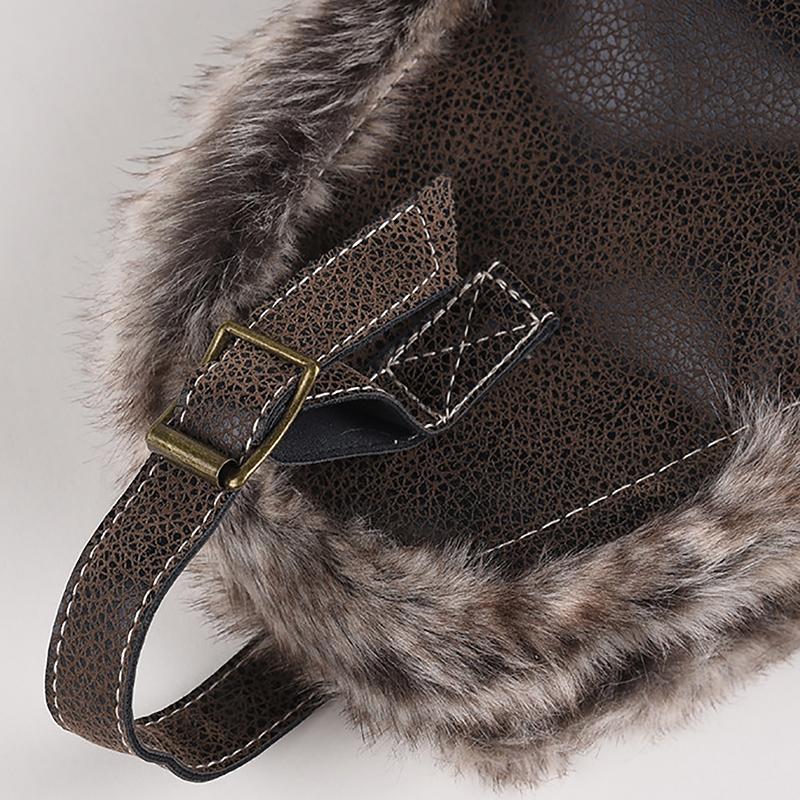1Pc Men Women'S Pilot Aviator Bomber Trapper Hat Faux Fur Leather Snow Cap With Ear Flaps Pilot Winter Bomber Hat Ushanka Hat