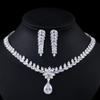 CMM Luxury Silver Color Cubic Zirconia Leaf Shape Drop Earrings Necklace Set