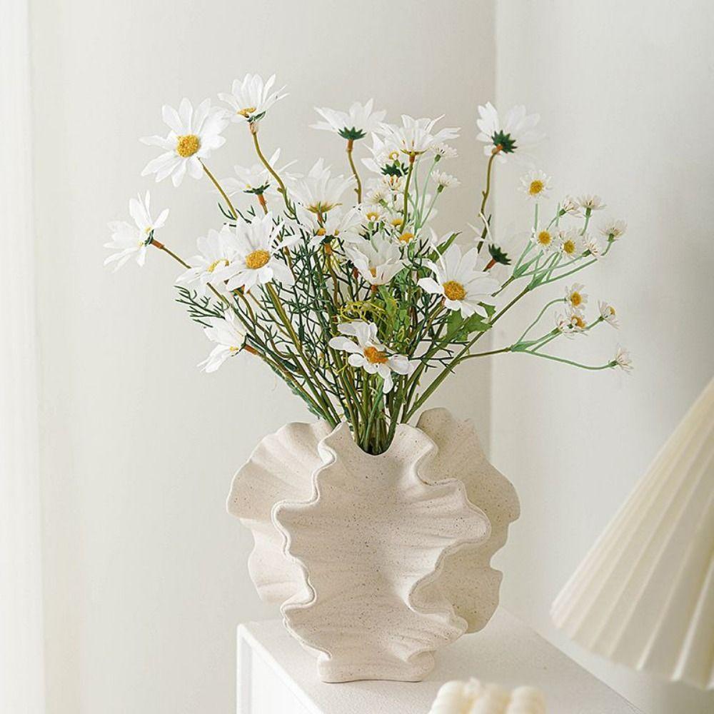 Petal Shape Hydroponics Flower Vase Fashion Ceramic Vase Geometric Wavy Vase  Home Accessories