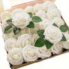 25pcs True Color Foam Artificial Flowers Roses with Stems for DIY Wedding Bouquet White Bridal Shower Center Arrangement Party Table Decoration
