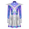 Womens Alien Astronaut Cosplay Dress Long Sleeve Flap Contrast Color Metallic Shiny A-line Space Warrior Dress