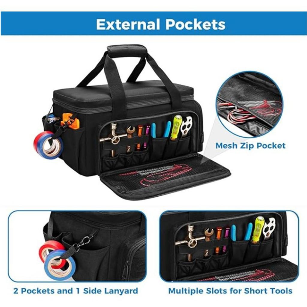 14 Inch Heavy Duty Tool Bag Non-Slip Base Multi Purpose Work Organizer for Electricians,Repairman,Handyman,Carpenter