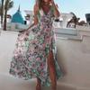 Женское модное летнее платье без рукавов с глубоким v-образным вырезом и принтом, длинное платье