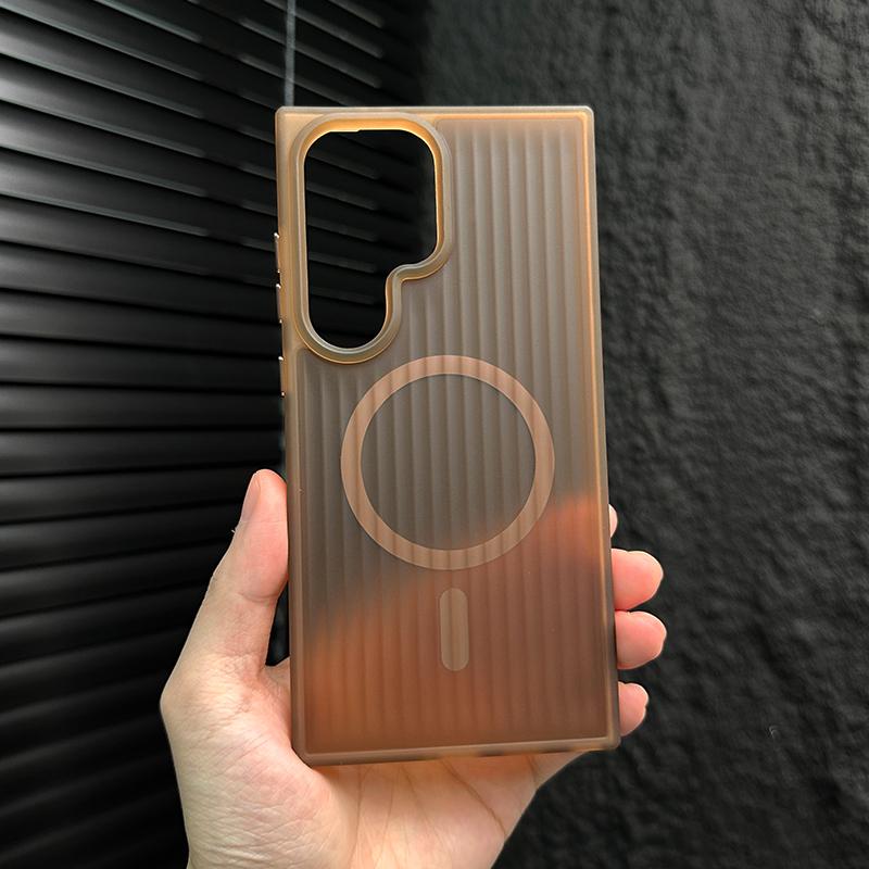 Matte Stripe Translucent Case For Samsung Galaxy S25 S24 S23 S22 S21 Plus Ultra Magsafe Wireless Charge Shockproof Cover