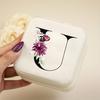 A-Z Alphabet Print Beige Travel White Storage Box, Jewelry Box with Zipper Closure and Fabric Lining