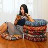 Ethnic Fabric Thickened Round Cotton Linen Cushion for Bay Window, Tatami, Prayer, Teahouse, or Yoga.