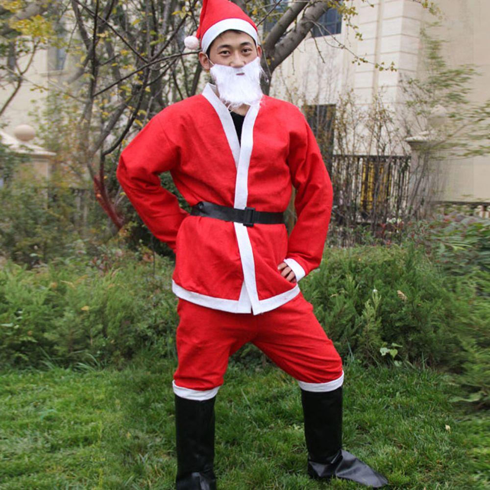 Polyester Adults For Men White and Red Belt Cosplay Suits Christmas Clothes Santa Claus Costume Hat