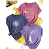 3Elegant plus-size short-sleeve outfit for sisters to attend parties T Shirt Dandelion Bird Find Joy Printed plus-size women's casual sportswear for