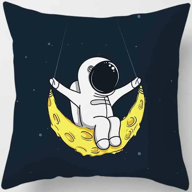 Cartoon Humor Astronaut Print Square Pillowcase Home Decor Car Sofa Cushion Cover