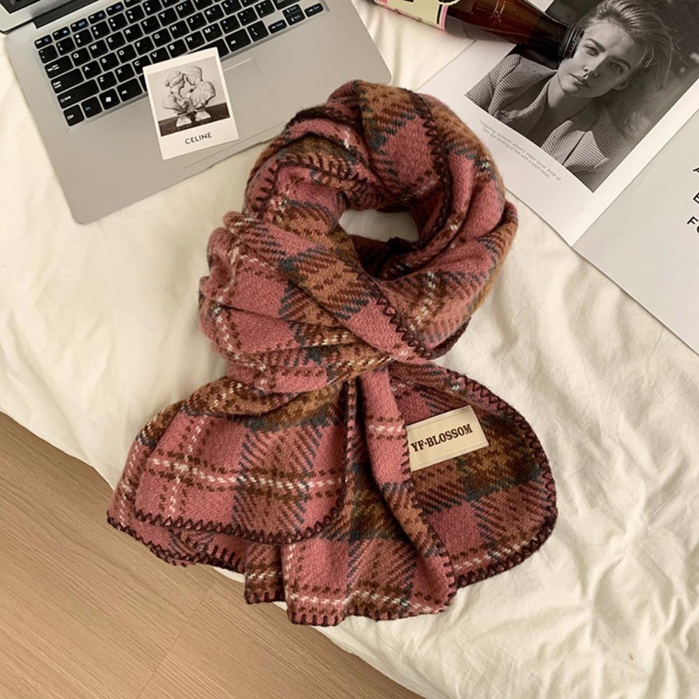 Plush Red Plaid Scarf Thick Wool Scarves Classic Cashmere Scarves Student