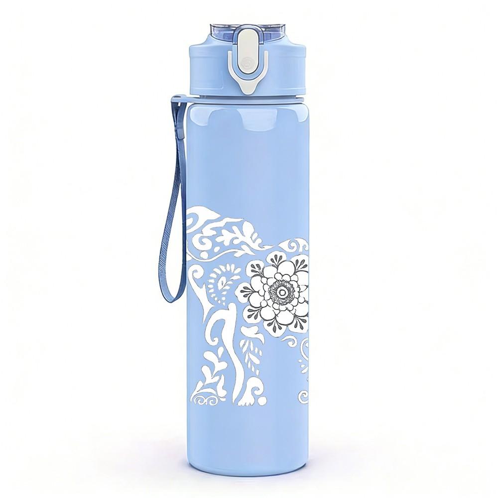 1PC Elephant Mandala Line Art Print 750ml Color Plastic Sports Water Bottle Leakproof Flip Straw Lid Suitable for Sports Office Home Use