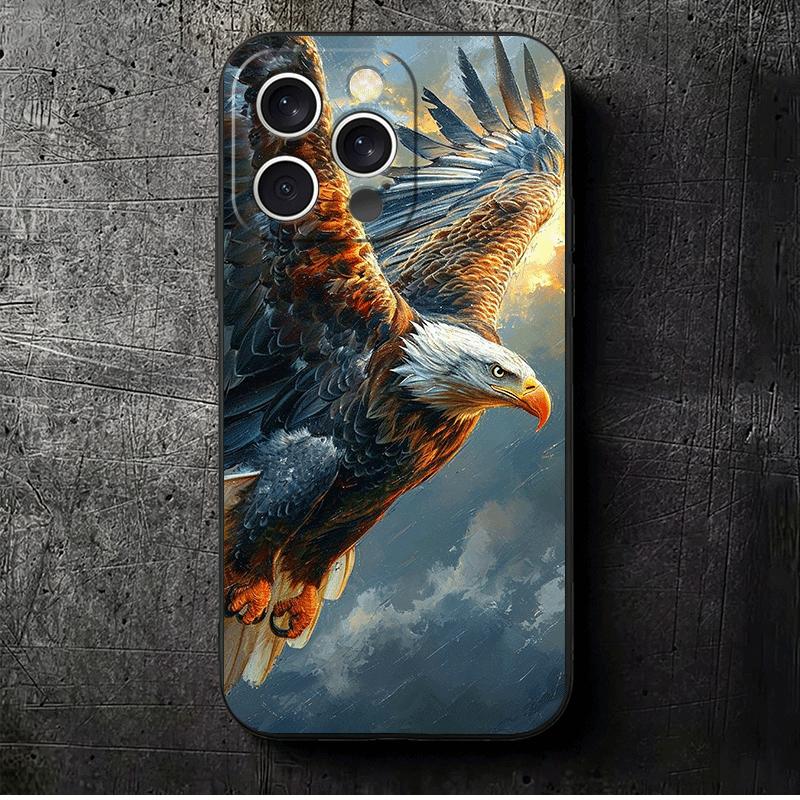 Крутой Мягкий Чехол для Телефона с Белоголовым Орлом для iPhone 16 16E 17 Air 15 Pro Max 14 Plus 13 Mini 11 12 7 Черная Задняя Панель