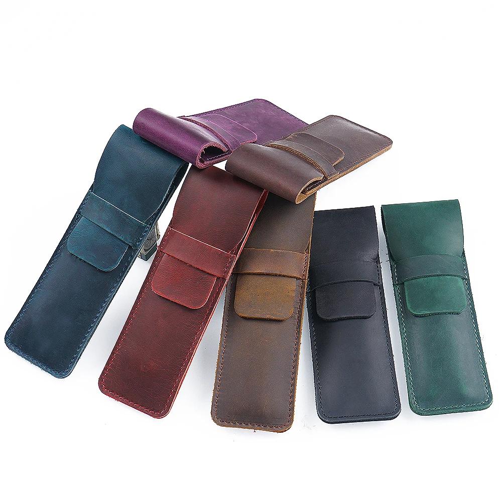 Handmade Genuine Leather Pen Bag Cowhide Pencil Bag Vintage Retro Style Accessories For Travel Journal