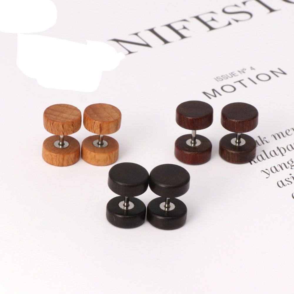Natural Wooden Stainless Steel Earings Body Jewelry Barbell Ear Stud Anti-Allergic for Men Women