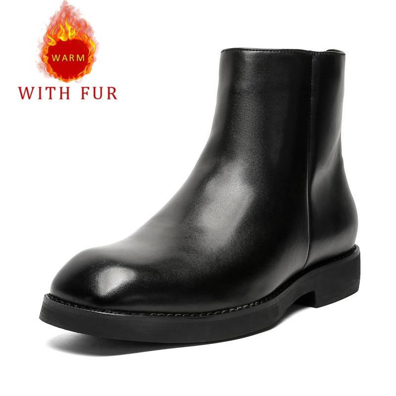 Модные черные осенне-зимние мужские ботинки Классический и универсальный дизайн Модные для вечеринки Повседневные Деловые Офисные Уличные Теплые кожаные туфли
